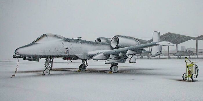 Snow Flattens The Colors And Shadows, Making The A-10 Plane Look Like A Pencil Sketch