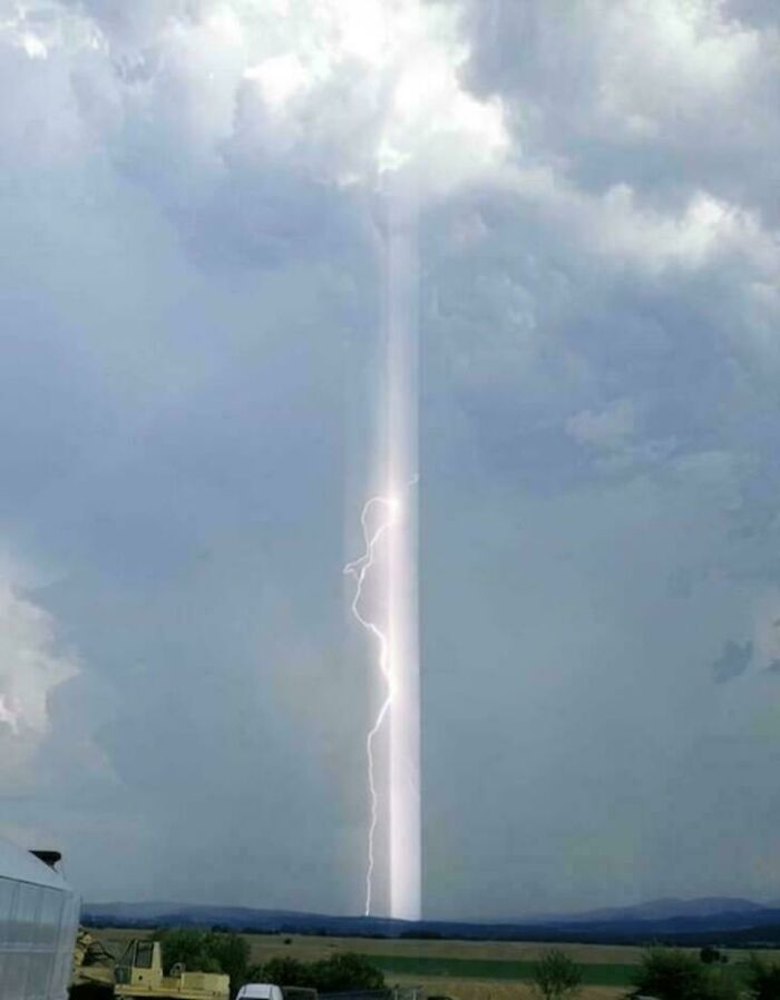 Crepuscular Ray And Lightning Over Thessaloniki, Greece