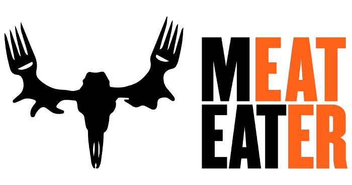Stylized moose skull logo with the bold text meat eater, a funny sign that went wrong and became comedic gold.
