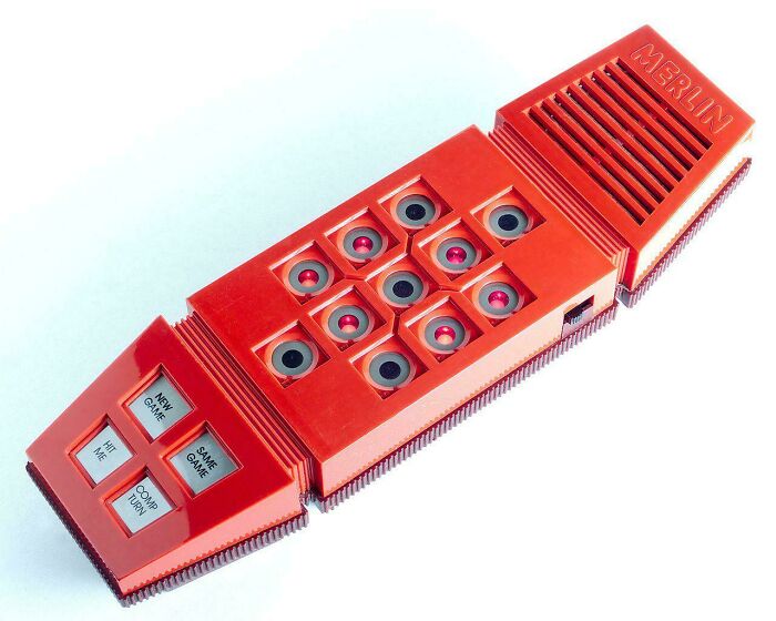 A red Merlin electronic game, a classic image that might take you way back to your childhood.