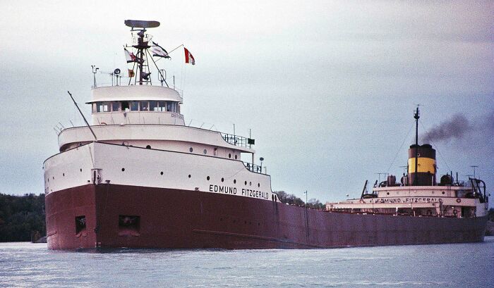 The S.S. Edmund Fitzgerald freighter on the water, an image that might take you way back.