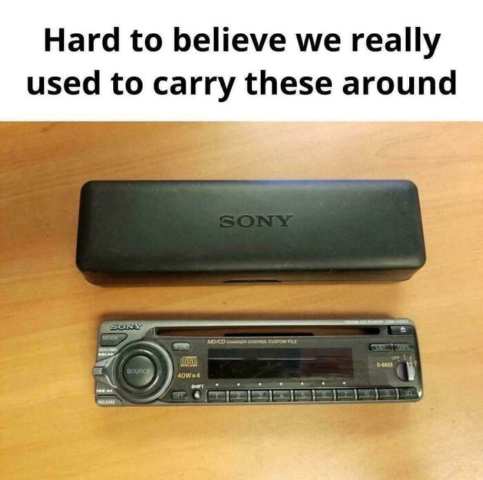 An old Sony car stereo and its case, a reminder of how old some tech used to be.