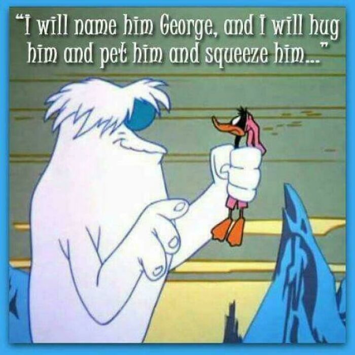 An old cartoon image of Gossamer holding Daffy Duck, a memory that might take you way back.