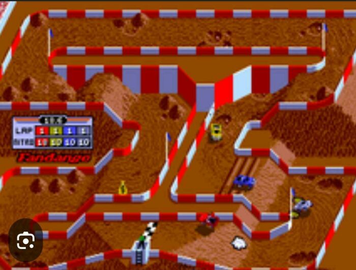 An old-school top-down racing video game, taking you way back to retro gaming days.