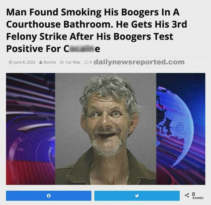 Mugshot of man in satirical news about smoking boogers and felony charge