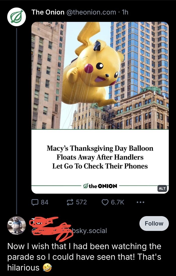 Fake satirical news about Macy's Thanksgiving Day balloon floating away
