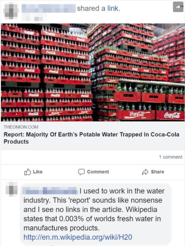 Satirical report claiming most potable water trapped in Coca-Cola products