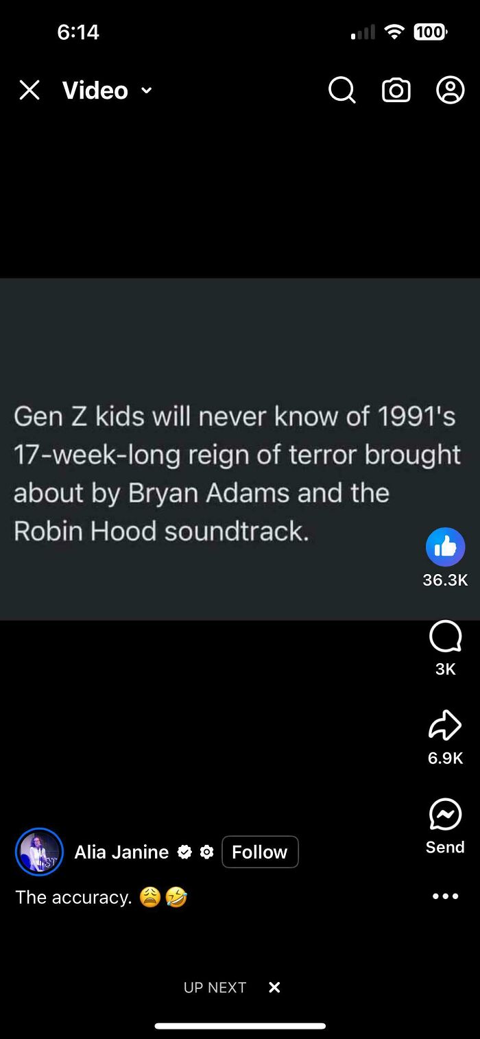 Screenshot of a nostalgic Gen X post referencing Bryan Adams and the Robin Hood soundtrack from 1991.