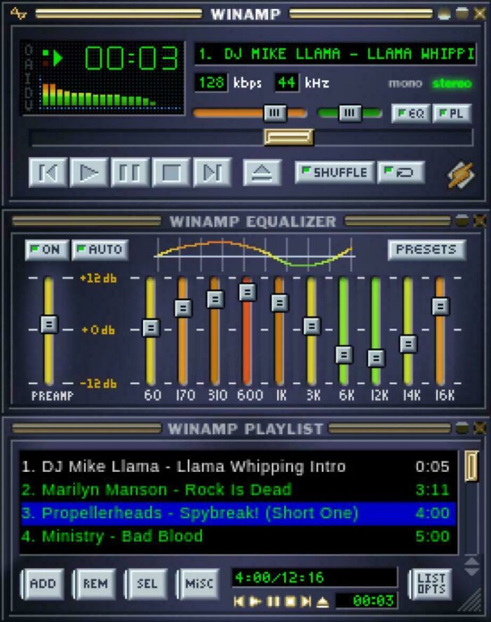 Screenshot of classic Winamp media player with playlist and equalizer, evoking nostalgic Gen X memories.