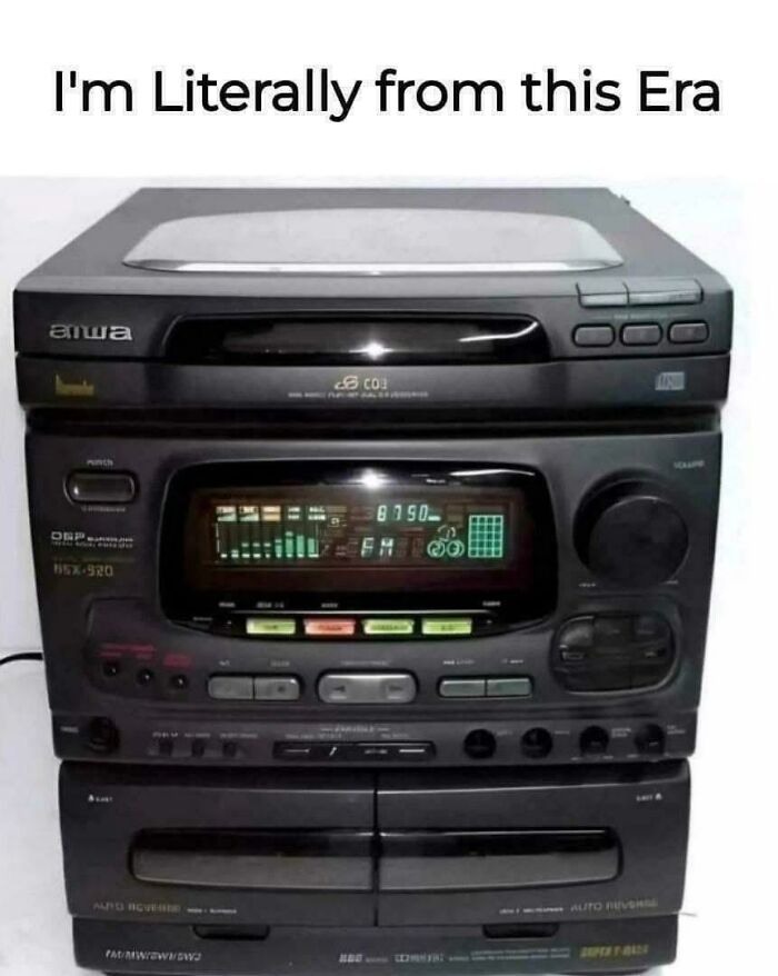 Vintage 90s stereo system with cassette player and radio, evoking nostalgic memories from the ’90s era.