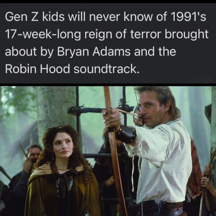 Nostalgic ’90s post about Gen Z missing Bryan Adams and Robin Hood soundtrack memories from 1991.