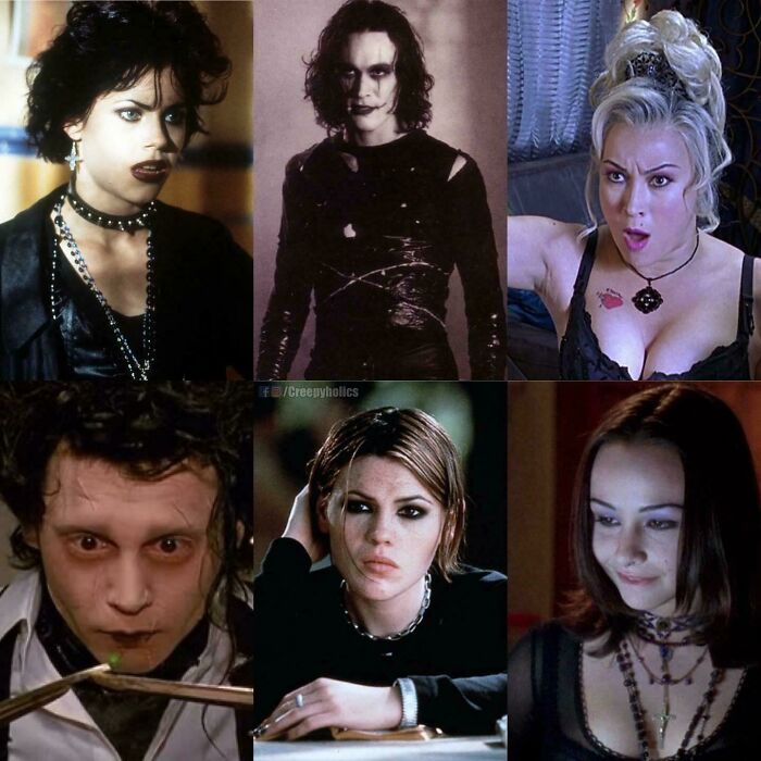 Collage of iconic 90s movie characters showcasing nostalgic fashion and makeup trends from the 1990s era.