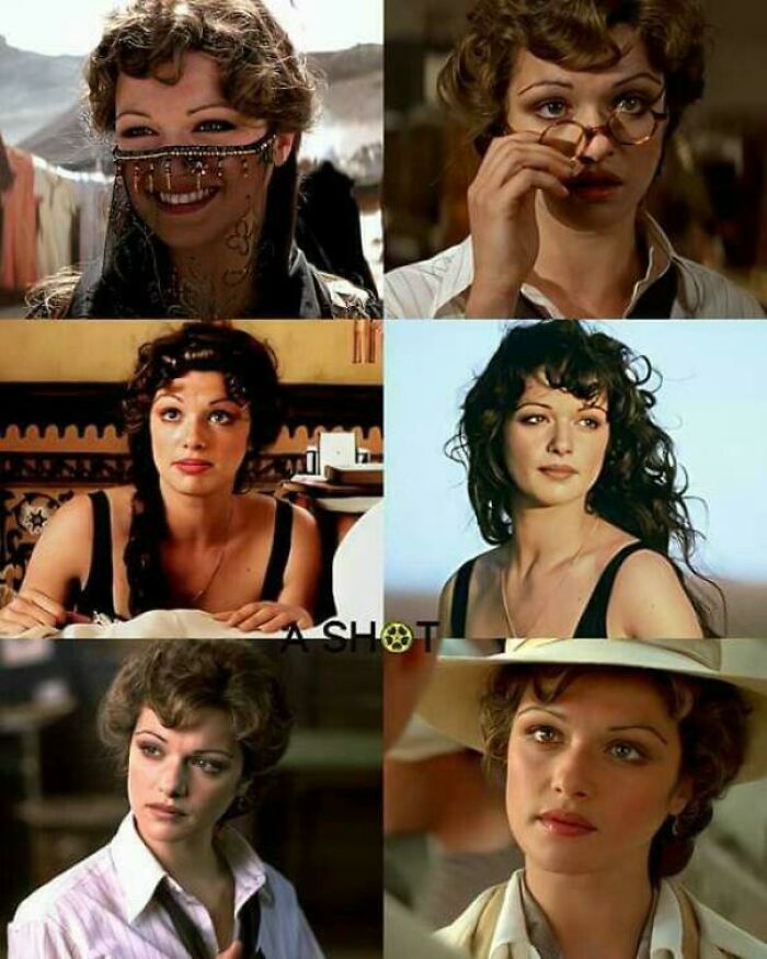 Collage of nostalgic 90s movie scenes featuring different expressions and outfits of a female character.