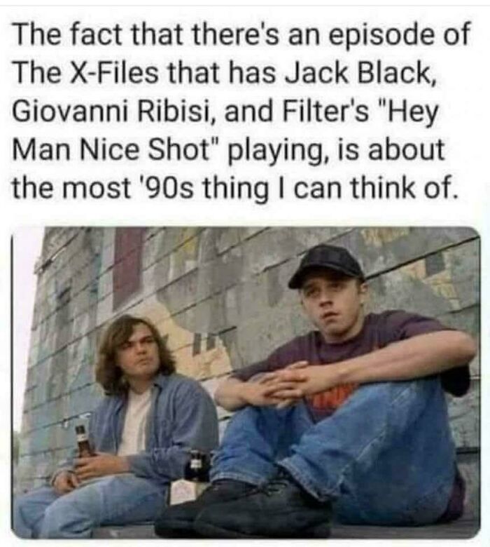 Scene from a 90s TV episode featuring Jack Black, nostalgic 90s music, and classic style capturing 90s memories.