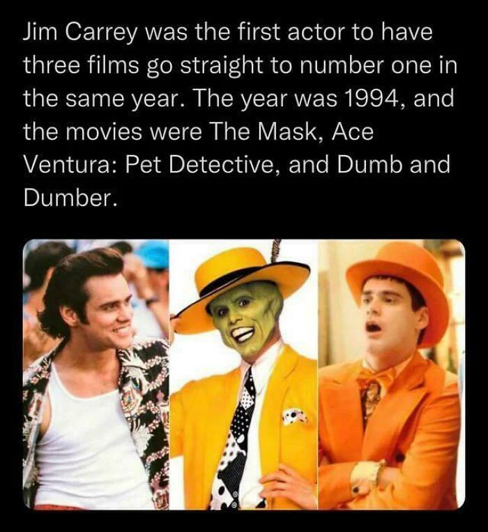 Jim Carrey starred in three number one movies in 1994, nostalgic ’90s films including The Mask and Dumb and Dumber.