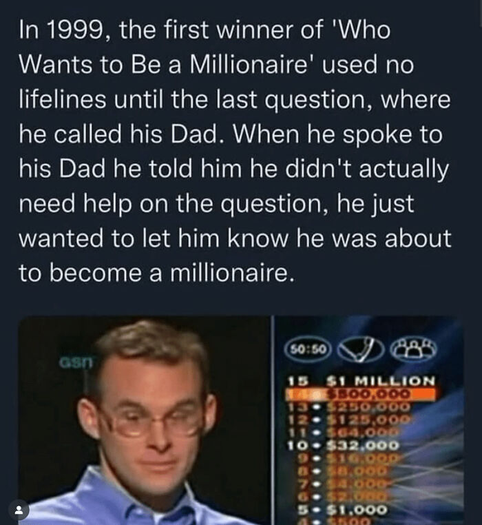 1999 Who Wants to Be a Millionaire first winner called his dad to share becoming a millionaire nostalgic ’90s memory.