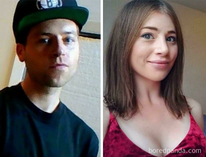Before and after photos of a person showcasing transformation