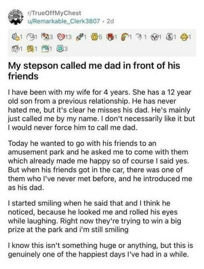 Wholesome stepson calls his stepfather dad in front of friends feeling warm and fuzzy