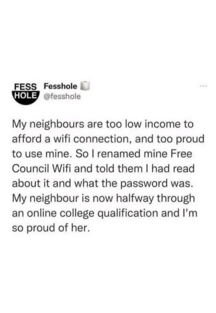 Tweet about renaming wifi to help low income neighbors access online college