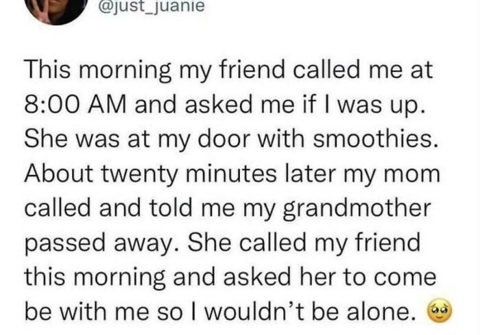 Text about a friend offering support during grief with wholesome kindness