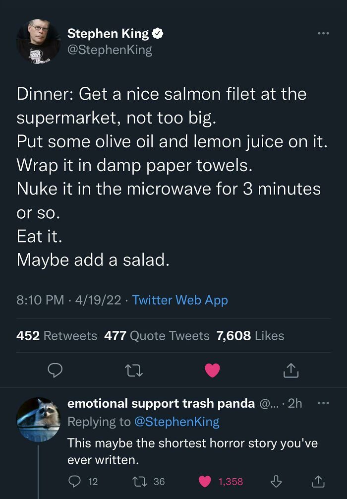 Twitter exchange showing a sharp comeback about a simple salmon dinner recipe, highlighting comebacks so sharp moments.