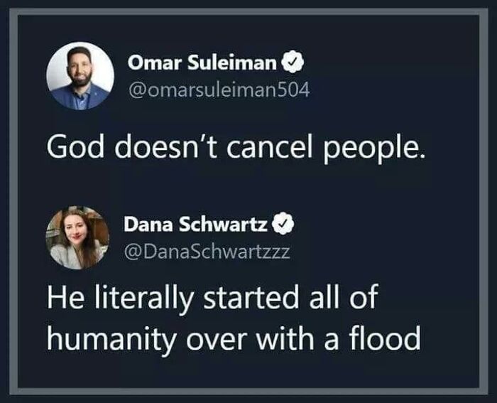 Screenshot of a sharp comeback about forgiveness and humanity shared in a social media conversation.