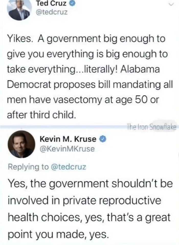 Twitter exchange showing a sharp comeback about government and private reproductive health choices debate.
