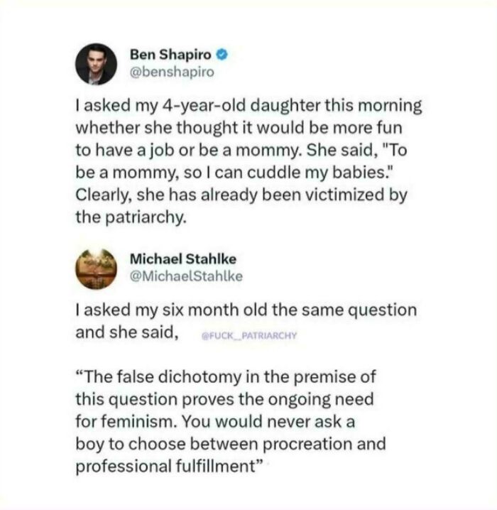 Screenshot of sharp comebacks in a social media post discussing feminism and challenging traditional choices for women.
