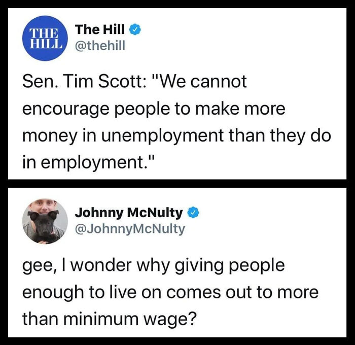 Screenshot of sharp comebacks on unemployment and wages, highlighting witty recovery responses in a social media exchange.
