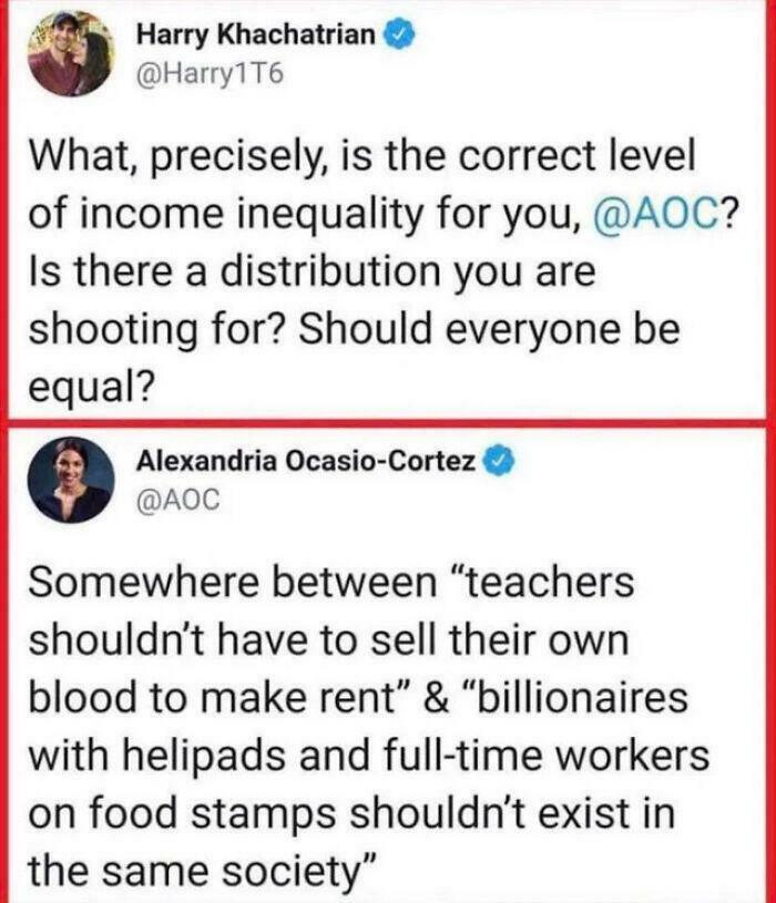 Sharp comeback on income inequality highlighting the gap between struggling teachers and billionaire wealth disparity