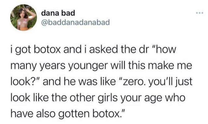 Screenshot of a sharp comeback about Botox, highlighting witty recovery and age-related humor in a social media post.