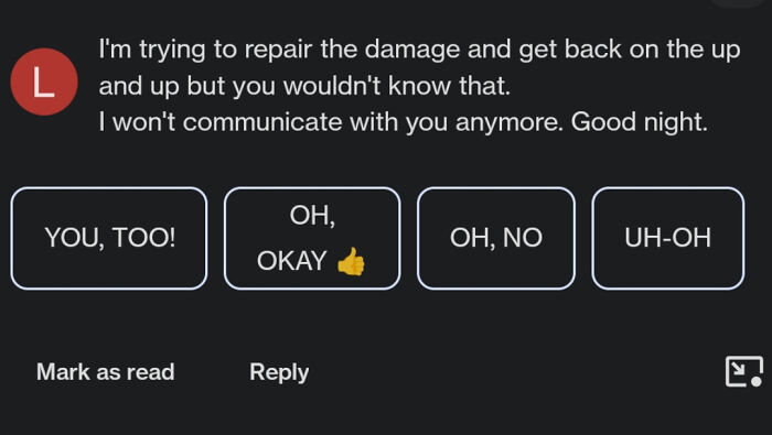 A screenshot of a passive-aggressive message, a hilarious and infuriating petty people note.