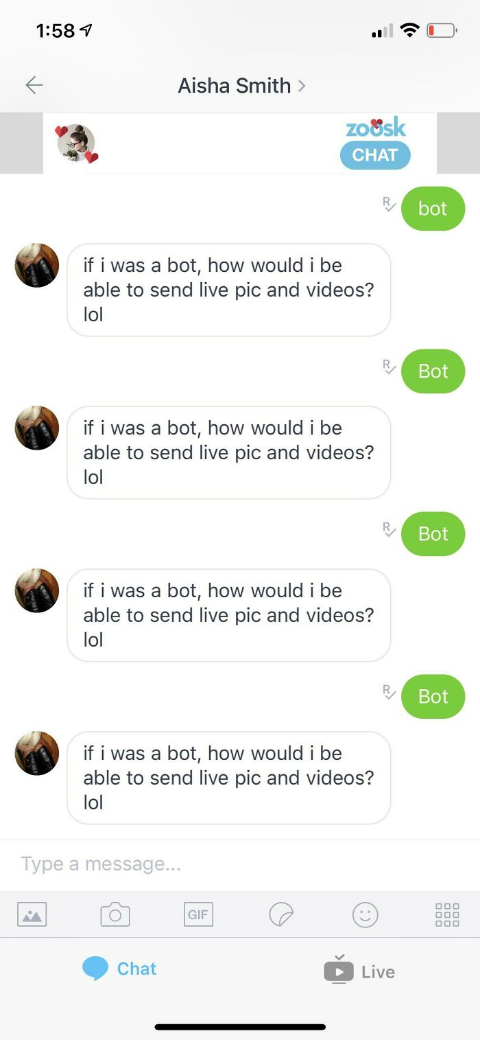 Scammers send repeated messages claiming not to be a bot, showing how scammers mess with the wrong person.