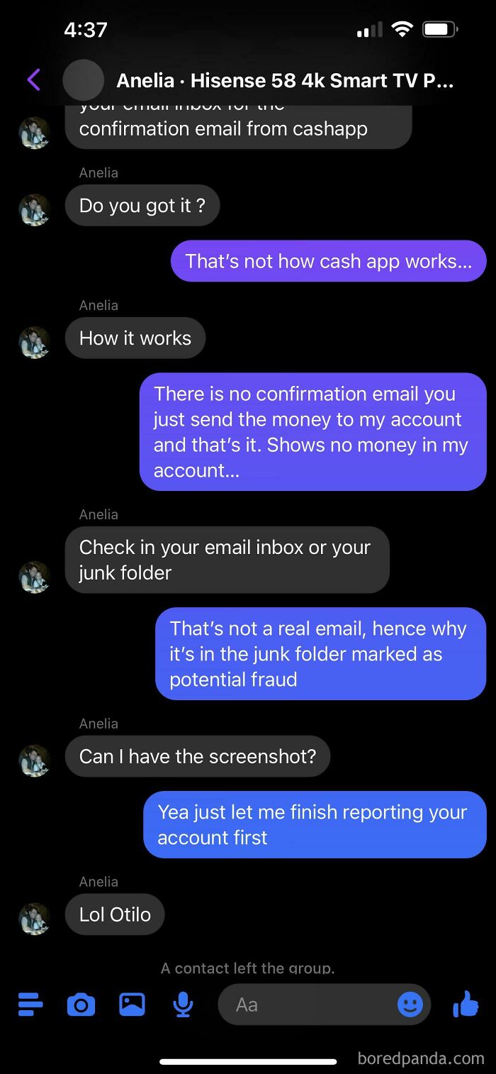 A text exchange reveals scammers attempting to scam someone who knows how Cash App works, resulting in hilarity.