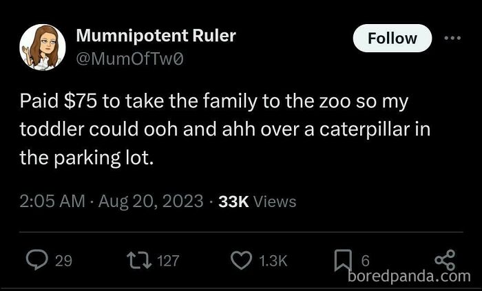 Screenshot of a tweet from @MumOfTwo about a kid doing something so dumb and funny at the zoo.