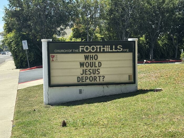 Church sign with a confusing and funny message questioning immigration that fits the theme of confusing signs and bees.