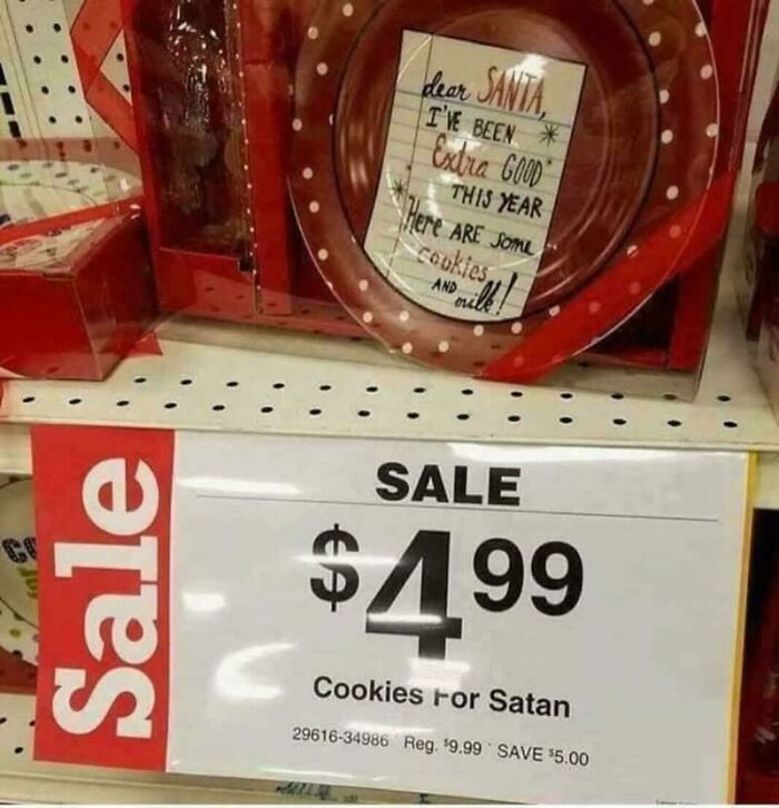 Sale sign showing cookies mislabeled as cookies for Satan, a funny and confusing sign for there are bees SEO keywords.