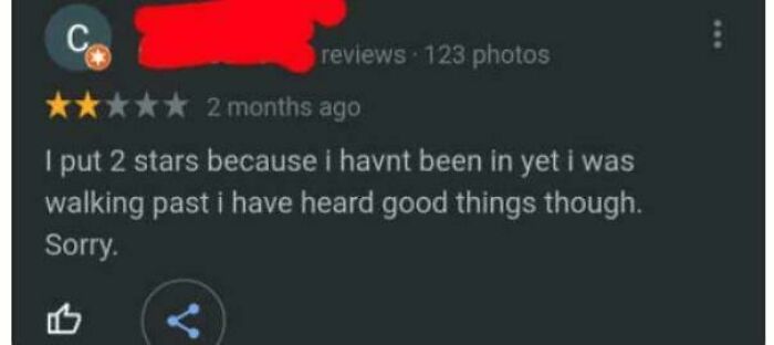 Screenshot of a delusional customer review leaving a negative rating without visiting the business, related to customer reviews.