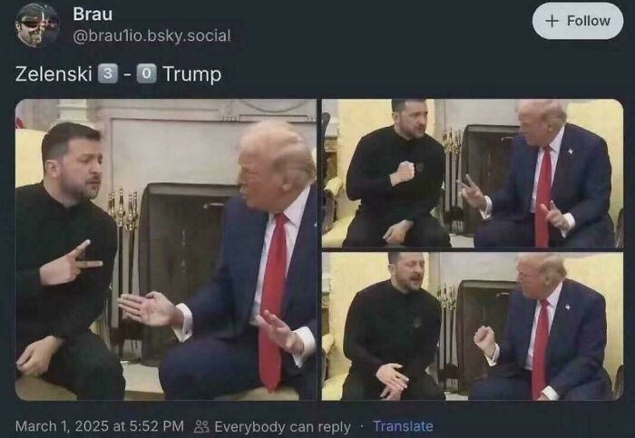 Political meme showing Zelenski and Trump playing rock-paper-scissors, relatable content for posts and memes about life.
