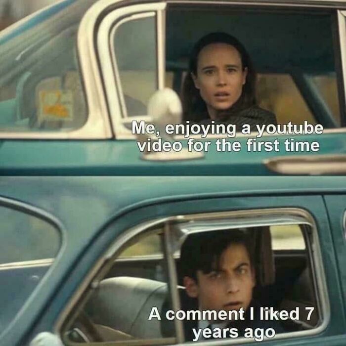 Woman and man in cars with text about relatable posts and memes from our lives hitting close to home.