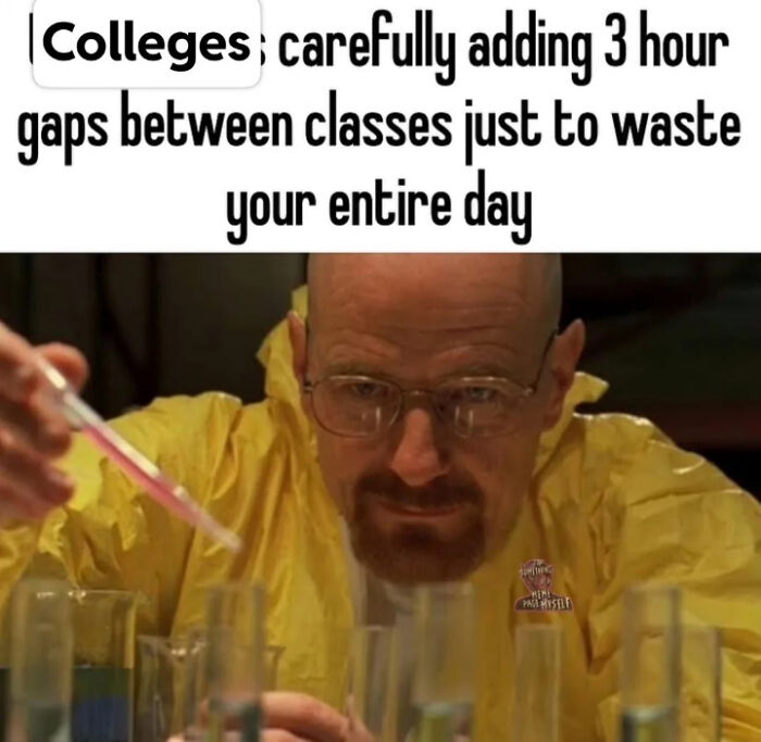 Man in yellow hazmat suit carefully adding liquid to test tubes, representing memes about our lives hitting close to home.