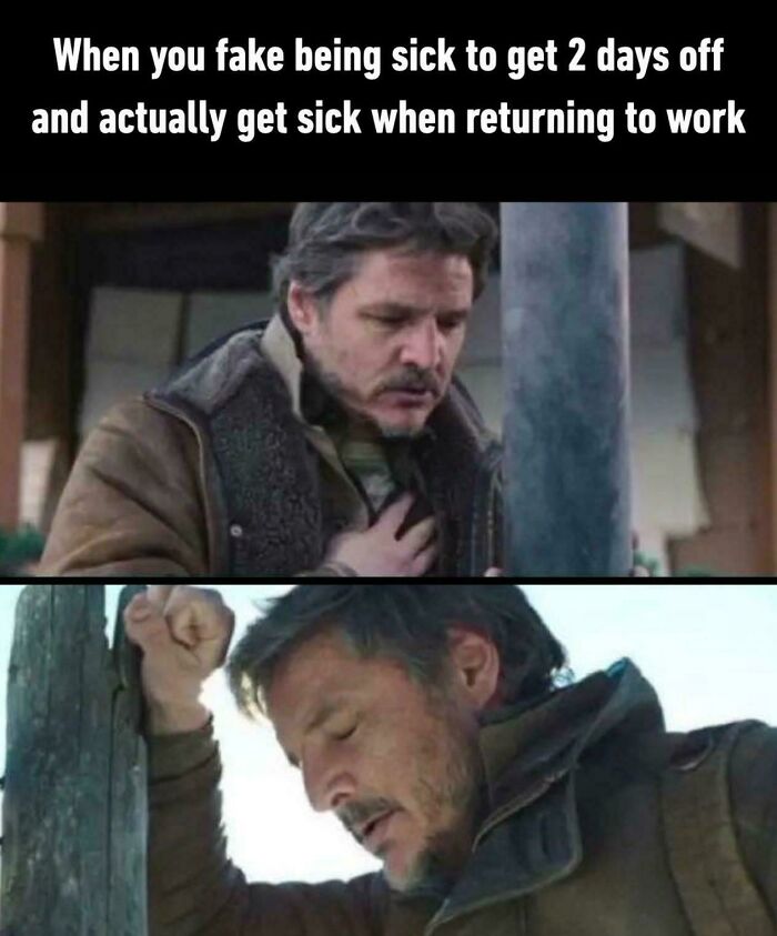 Man looking sick and stressed, illustrating posts and memes about our lives that hit a little too close to home.