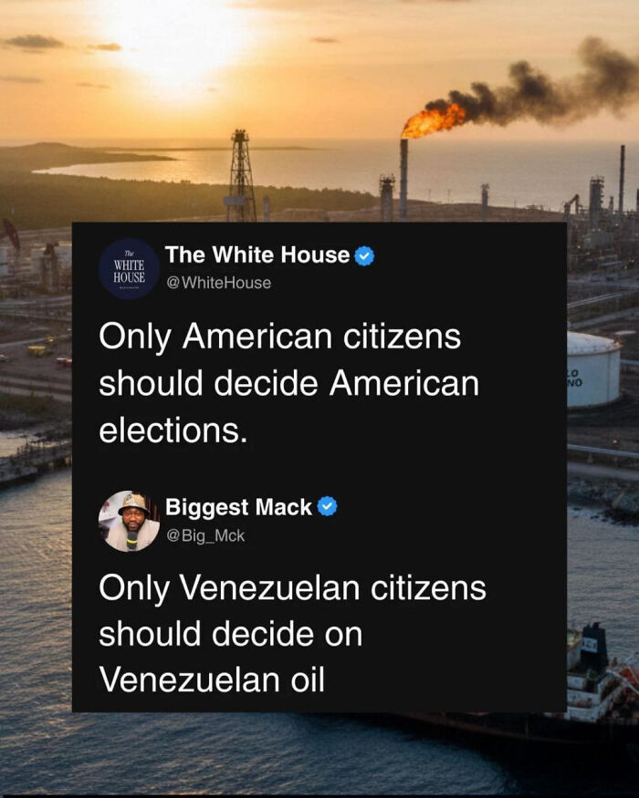 Tweet about American and Venezuelan citizens deciding on elections and oil, highlighting posts and memes about our lives.