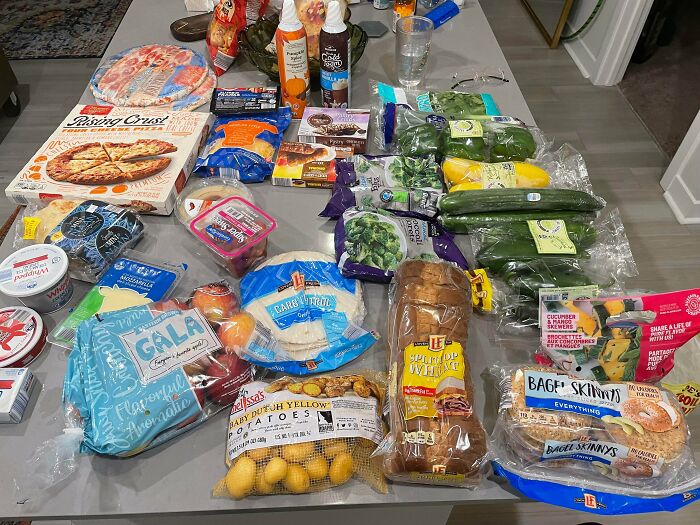 Various groceries including fresh produce, bread, and snacks displayed to show grocery costs where people live.
