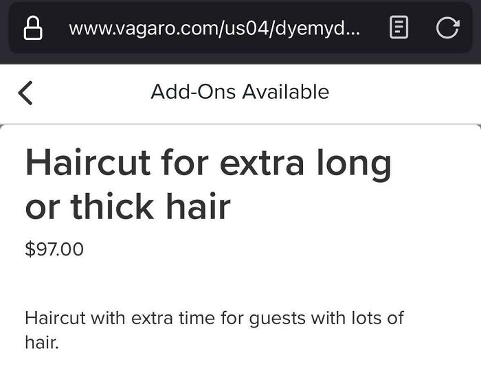 A mobile screen displaying a $97 haircut add-on for extra long or thick hair. Frugal tips are needed more than ever in this economy.