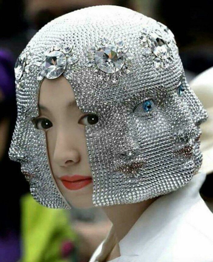 Intricate headpiece featuring multiple crystal faces showcasing flawless craftsmanship design