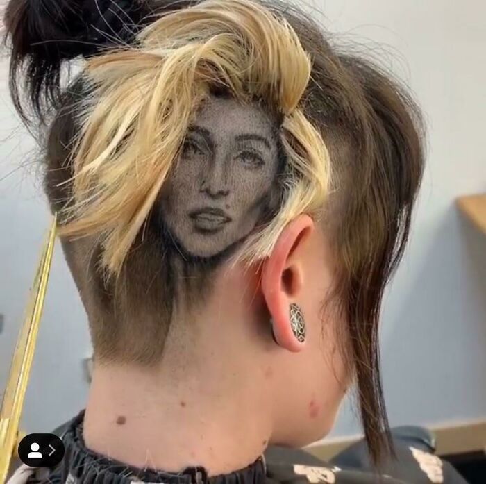 Hair design featuring a detailed female face haircut in flawless craftsmanship