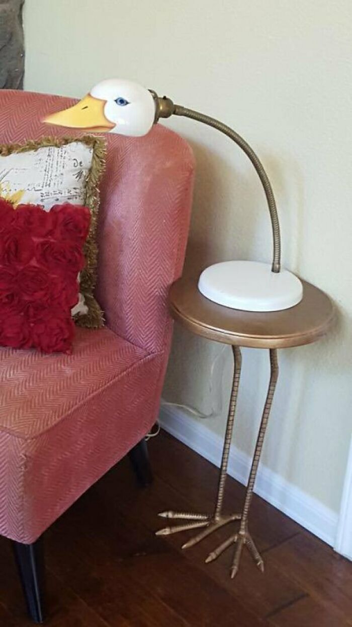 Duck-shaped table lamp with detailed craftsmanship wasted on weird concept