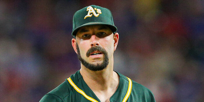Baseball player with unique mustache showcasing weird craftsmanship