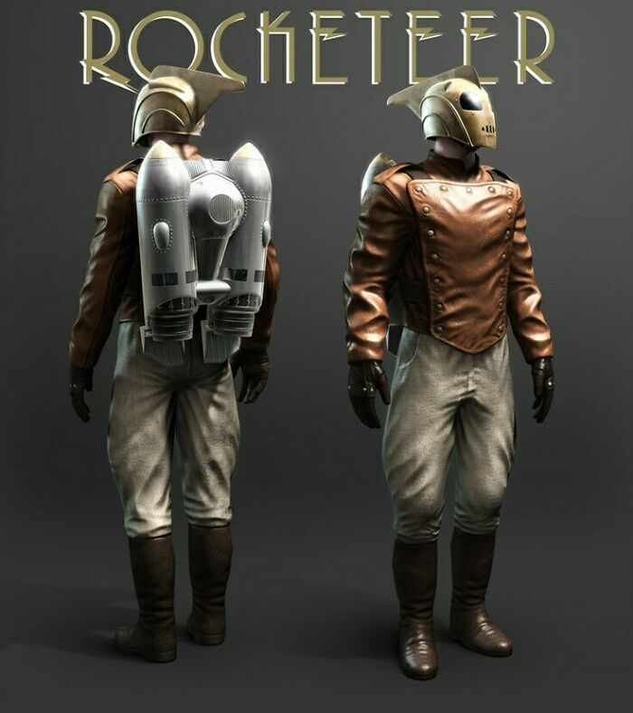Retrofuturism image of vintage rocketman suit with jetpack from classic sci-fi